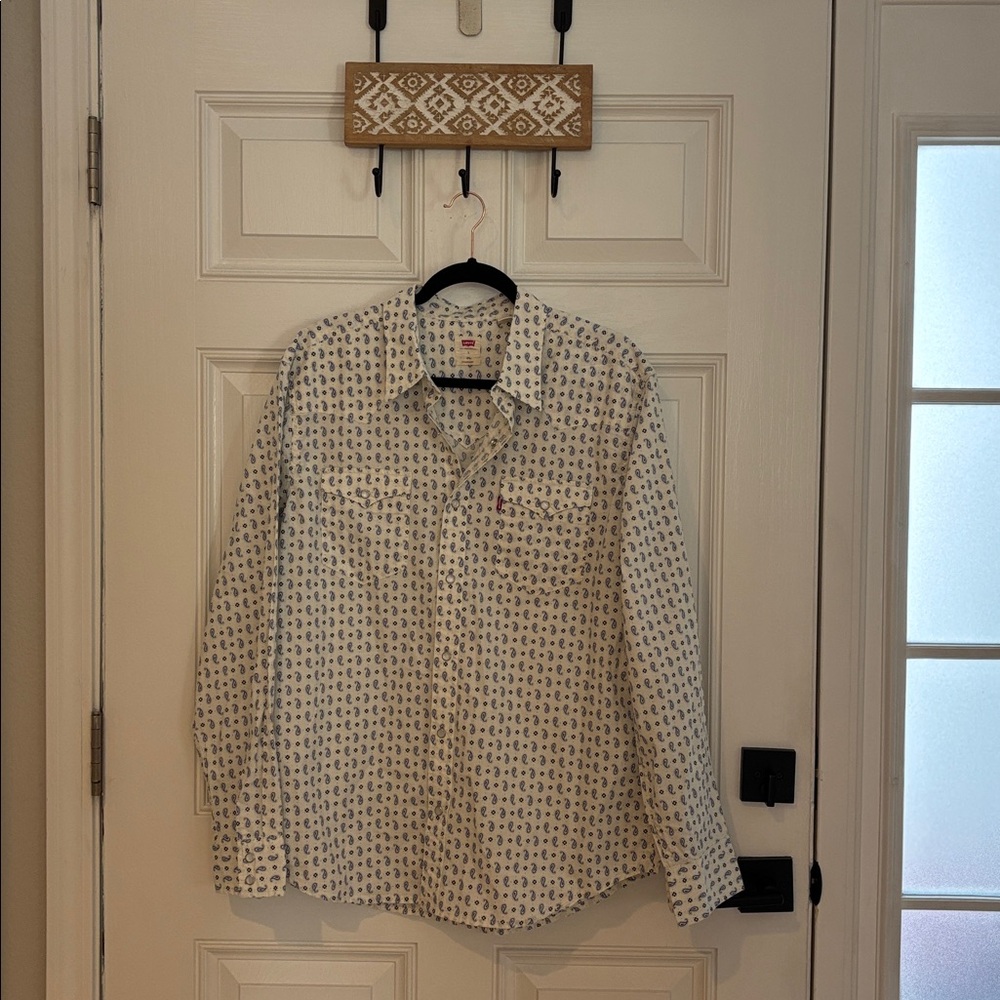 Levi's White paisley Western Saw Tooth Pocket Pearl Snap Shirt Size L cotton